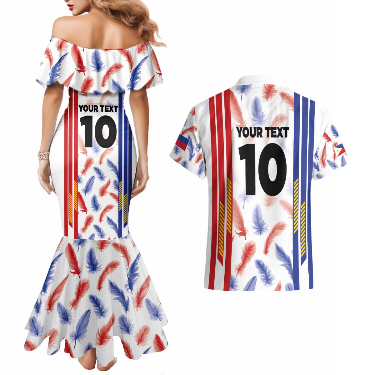 Custom Philippines Champions Football Jersey Couples Matching Mermaid Dress and Hawaiian Shirt - Wonder Print Shop