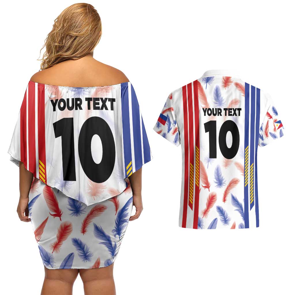 Custom Philippines Champions Football Jersey Couples Matching Off Shoulder Short Dress and Hawaiian Shirt - Wonder Print Shop