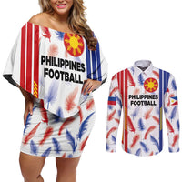 Custom Philippines Champions Football Jersey Couples Matching Off Shoulder Short Dress and Long Sleeve Button Shirt - Wonder Print Shop