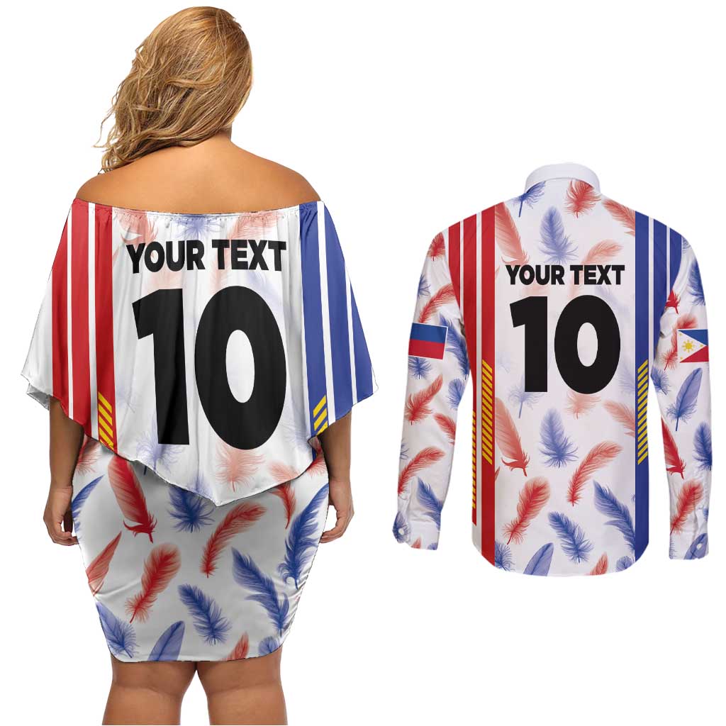 Custom Philippines Champions Football Jersey Couples Matching Off Shoulder Short Dress and Long Sleeve Button Shirt - Wonder Print Shop