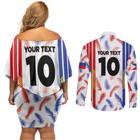 Custom Philippines Champions Football Jersey Couples Matching Off Shoulder Short Dress and Long Sleeve Button Shirt - Wonder Print Shop