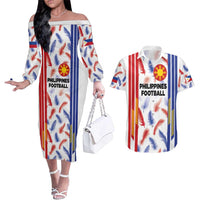 Custom Philippines Champions Football Jersey Couples Matching Off The Shoulder Long Sleeve Dress and Hawaiian Shirt - Wonder Print Shop