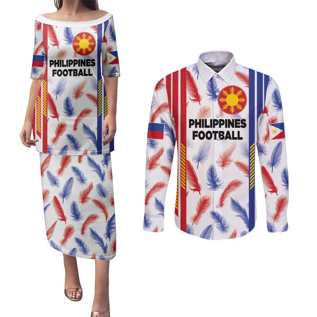 Custom Philippines Champions Football Jersey Couples Matching Puletasi and Long Sleeve Button Shirt - Wonder Print Shop