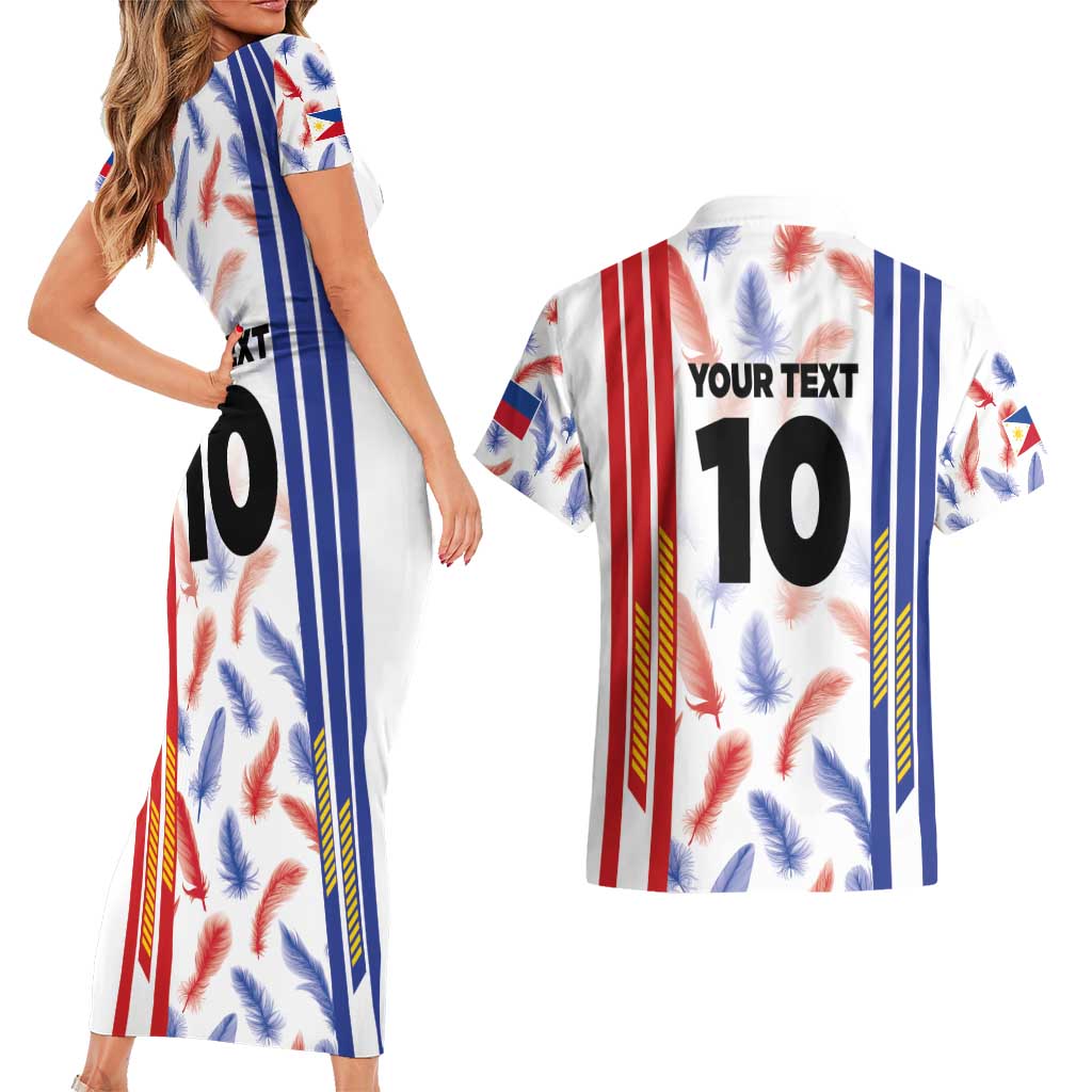 Custom Philippines Champions Football Jersey Couples Matching Short Sleeve Bodycon Dress and Hawaiian Shirt - Wonder Print Shop