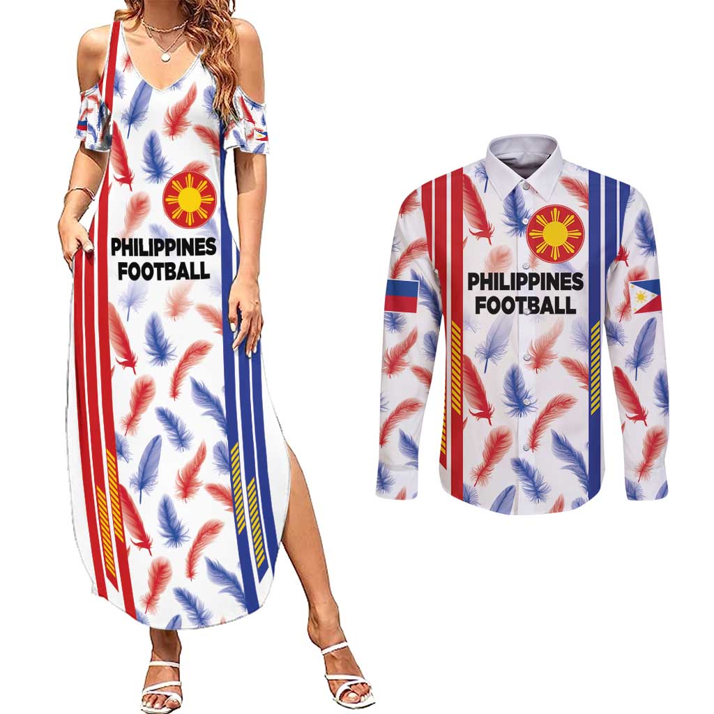 Custom Philippines Champions Football Jersey Couples Matching Summer Maxi Dress and Long Sleeve Button Shirt - Wonder Print Shop