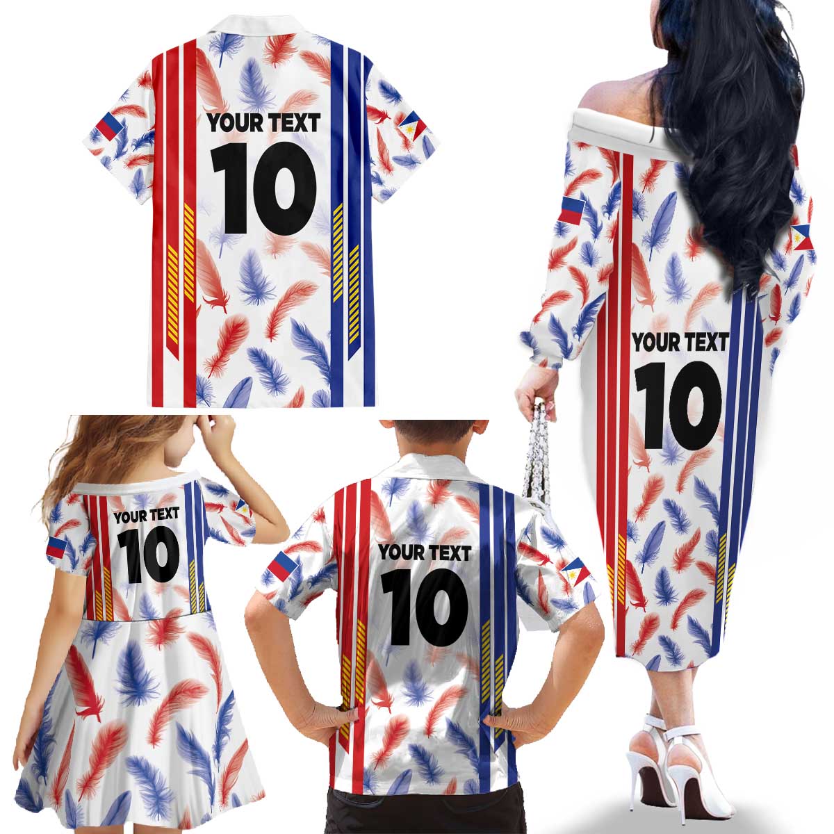 Custom Philippines Champions Football Jersey Family Matching Off The Shoulder Long Sleeve Dress and Hawaiian Shirt - Wonder Print Shop
