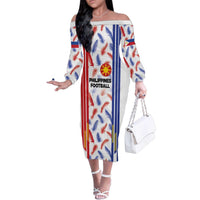 Custom Philippines Champions Football Jersey Family Matching Off The Shoulder Long Sleeve Dress and Hawaiian Shirt - Wonder Print Shop