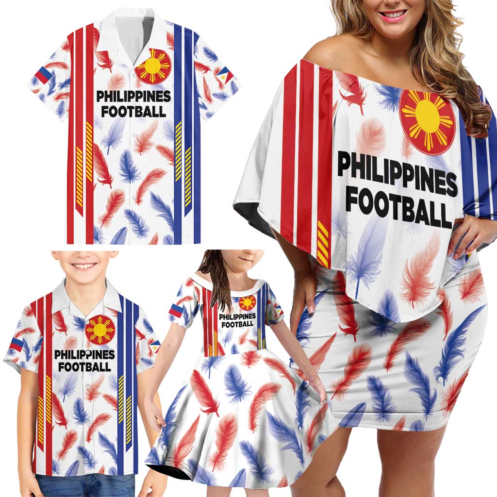 Custom Philippines Champions Football Jersey Family Matching Off Shoulder Short Dress and Hawaiian Shirt - Wonder Print Shop