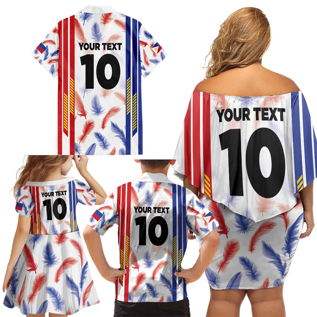 Custom Philippines Champions Football Jersey Family Matching Off Shoulder Short Dress and Hawaiian Shirt - Wonder Print Shop