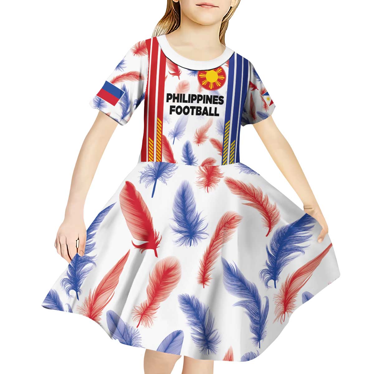 Custom Philippines Champions Football Jersey Kid Short Sleeve Dress - Wonder Print Shop