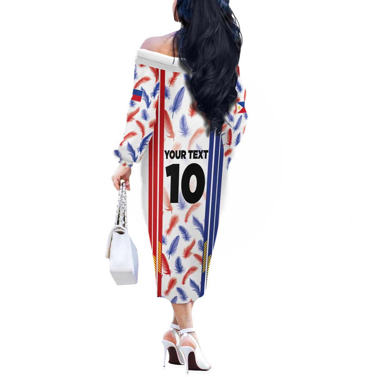 Custom Philippines Champions Football Jersey Off The Shoulder Long Sleeve Dress - Wonder Print Shop