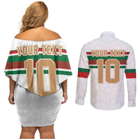 Custom Morocco Football Couples Matching Off Shoulder Short Dress and Long Sleeve Button Shirt The Roar of Atlas Lions - Wonder Print Shop