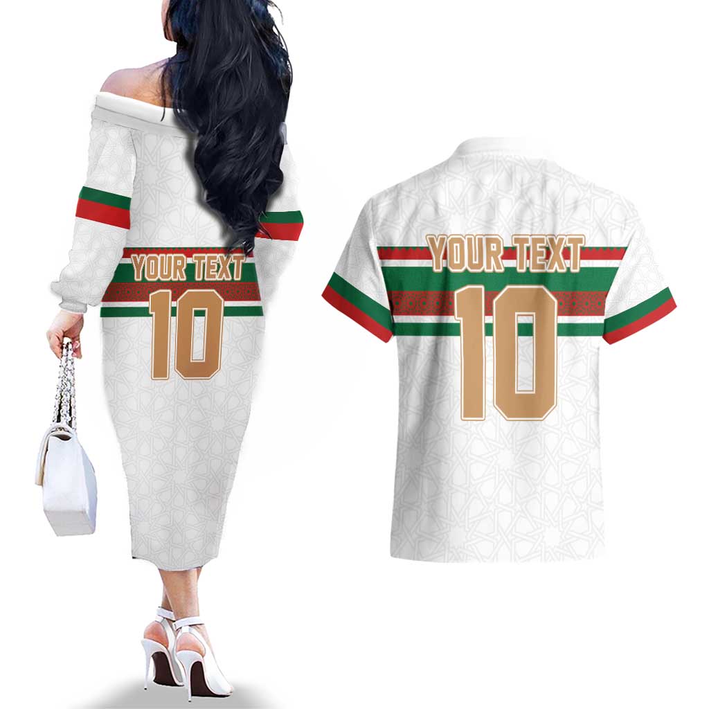 Custom Morocco Football Couples Matching Off The Shoulder Long Sleeve Dress and Hawaiian Shirt The Roar of Atlas Lions - Wonder Print Shop