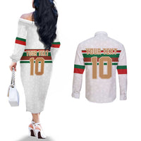 Custom Morocco Football Couples Matching Off The Shoulder Long Sleeve Dress and Long Sleeve Button Shirt The Roar of Atlas Lions