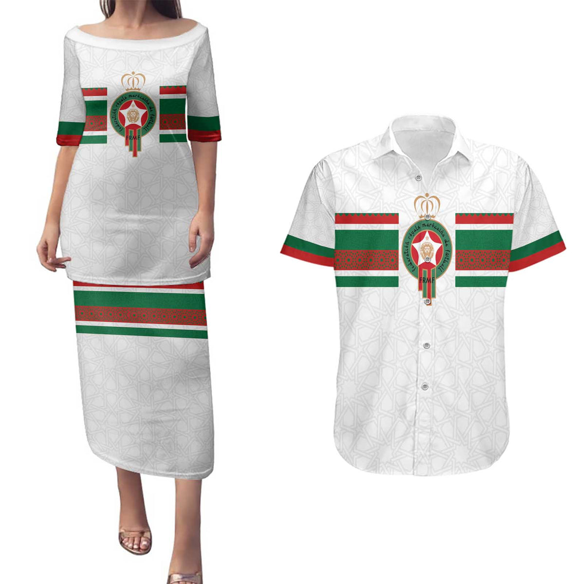 Custom Morocco Football Couples Matching Puletasi and Hawaiian Shirt The Roar of Atlas Lions - Wonder Print Shop