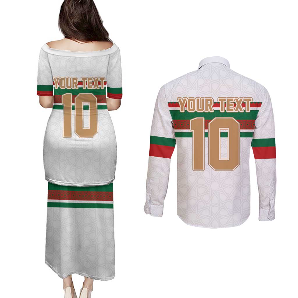 Custom Morocco Football Couples Matching Puletasi and Long Sleeve Button Shirt The Roar of Atlas Lions - Wonder Print Shop