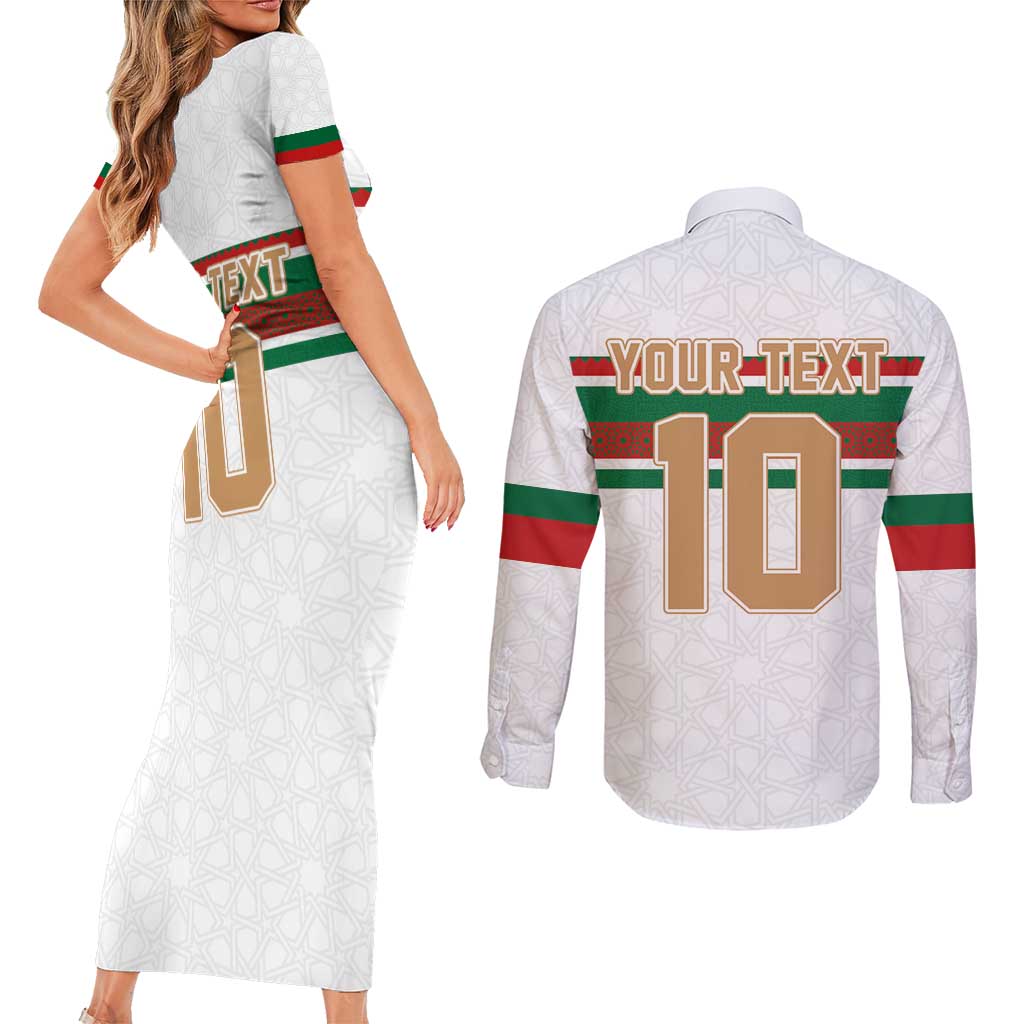 Custom Morocco Football Couples Matching Short Sleeve Bodycon Dress and Long Sleeve Button Shirt The Roar of Atlas Lions - Wonder Print Shop