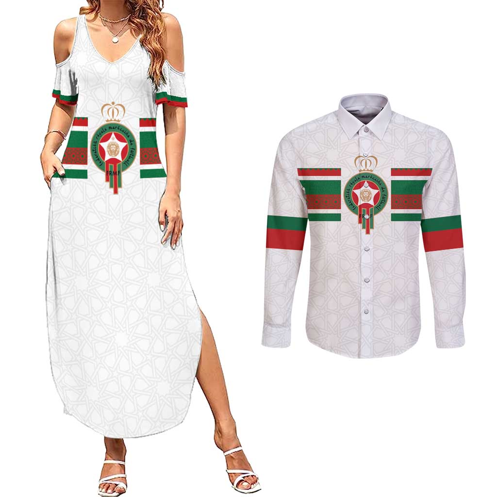 Custom Morocco Football Couples Matching Summer Maxi Dress and Long Sleeve Button Shirt The Roar of Atlas Lions - Wonder Print Shop