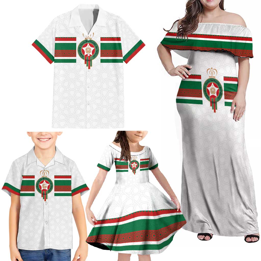 Custom Morocco Football Family Matching Off Shoulder Maxi Dress and Hawaiian Shirt The Roar of Atlas Lions - Wonder Print Shop
