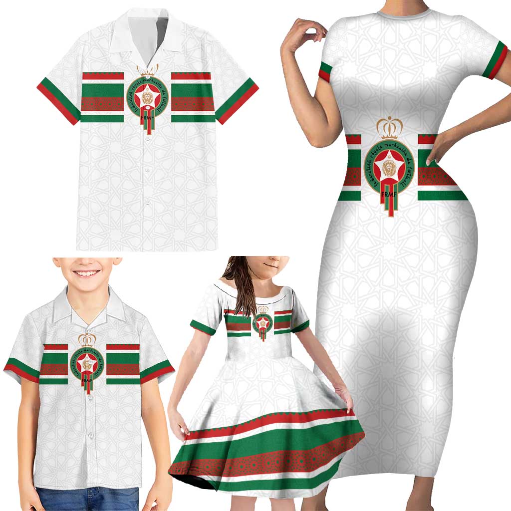 Custom Morocco Football Family Matching Short Sleeve Bodycon Dress and Hawaiian Shirt The Roar of Atlas Lions - Wonder Print Shop