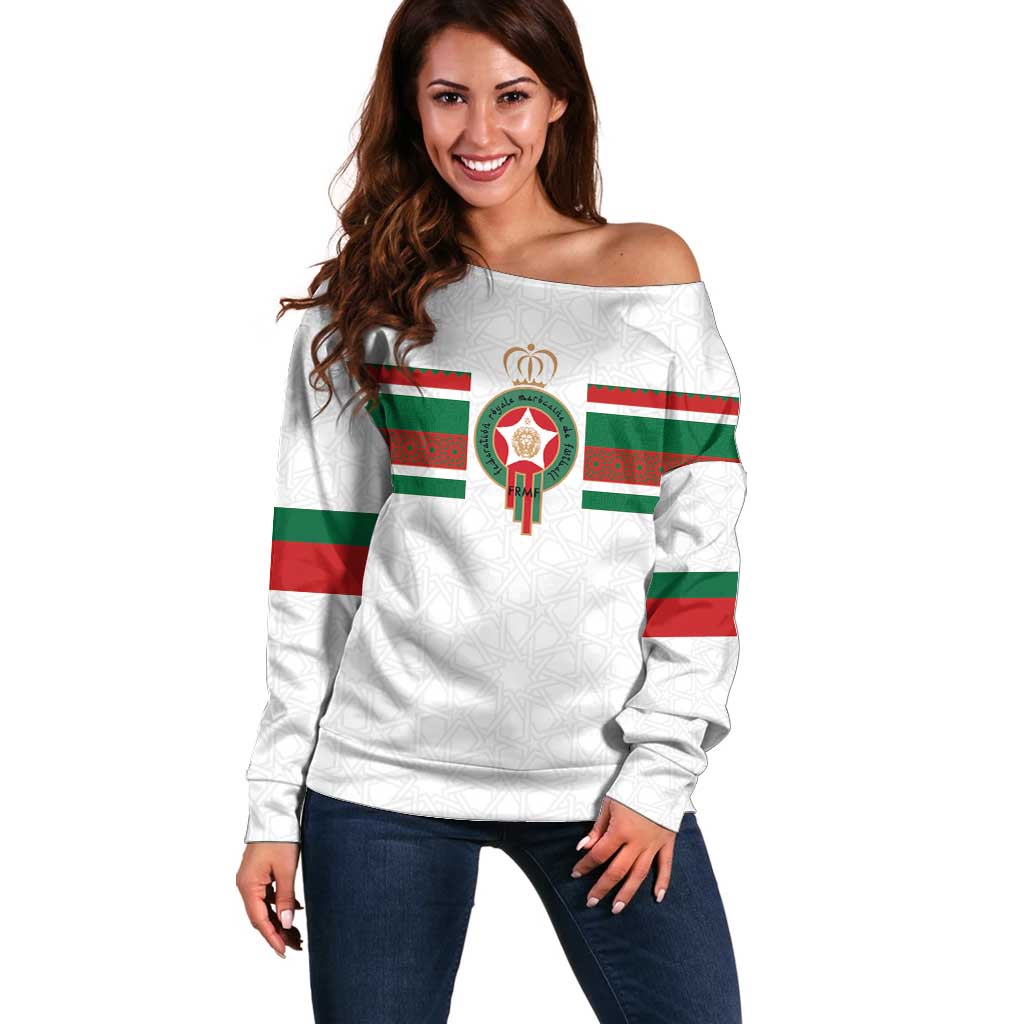 Custom Morocco Football Off Shoulder Sweater The Roar of Atlas Lions - Wonder Print Shop