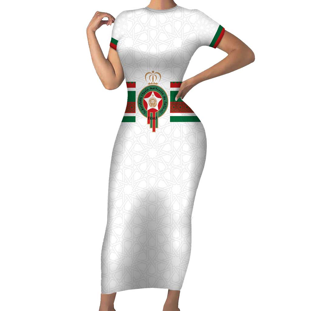 Custom Morocco Football Short Sleeve Bodycon Dress The Roar of Atlas Lions - Wonder Print Shop