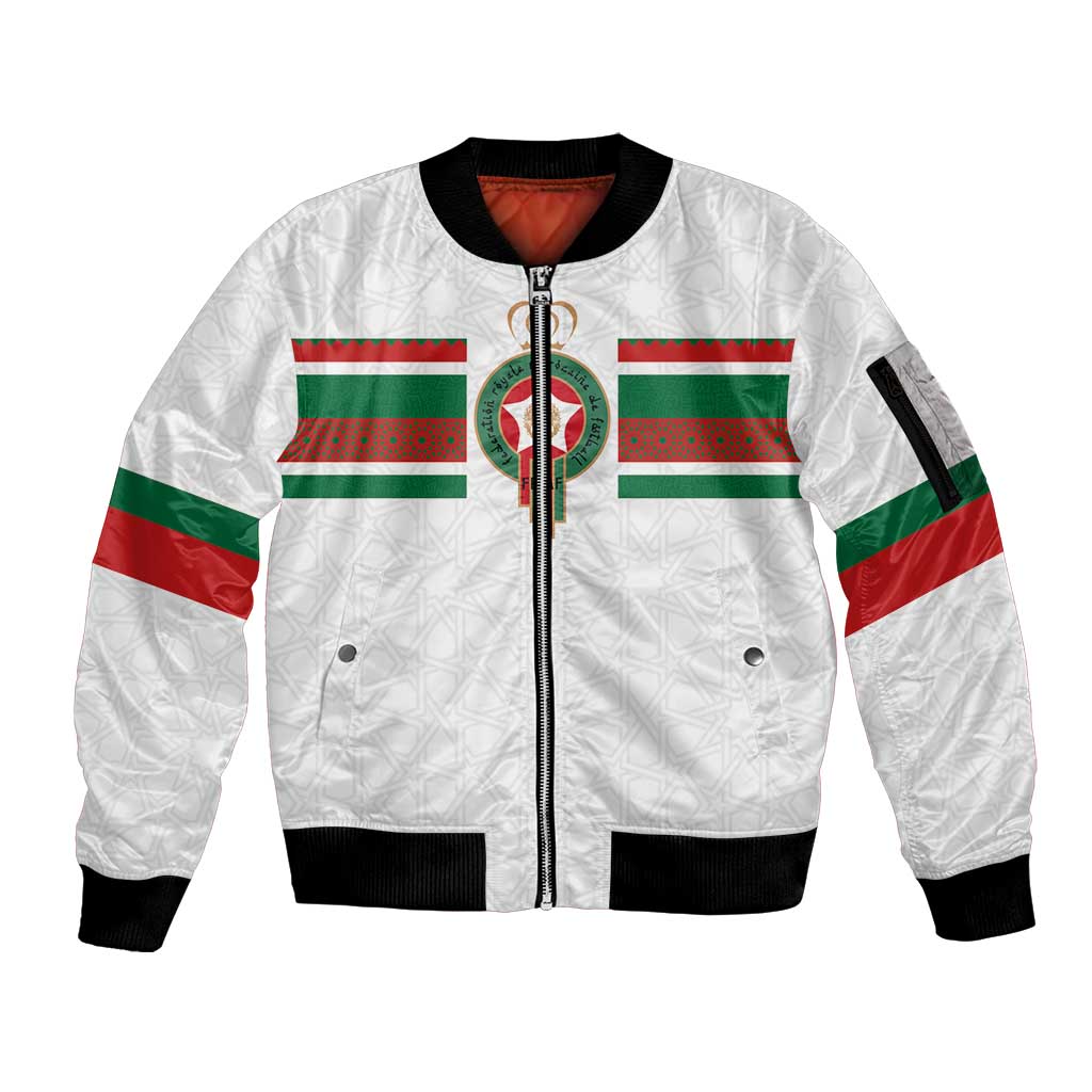 Custom Morocco Football Sleeve Zip Bomber Jacket The Roar of Atlas Lions - Wonder Print Shop