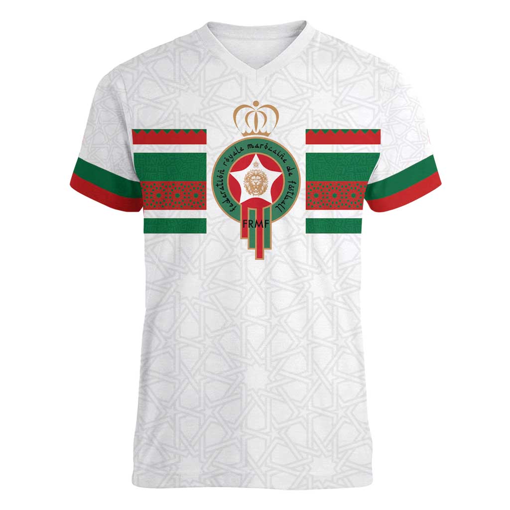 Custom Morocco Football Women V-Neck T-Shirt The Roar of Atlas Lions - Wonder Print Shop