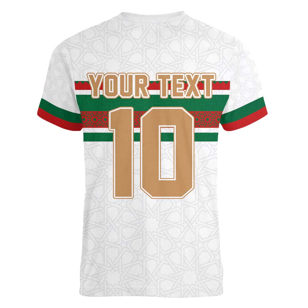 Custom Morocco Football Women V-Neck T-Shirt The Roar of Atlas Lions - Wonder Print Shop