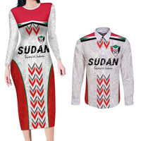 Custom Sudan Football Couples Matching Long Sleeve Bodycon Dress and Long Sleeve Button Shirt Falcons of Jediane - Wings of Victory - Wonder Print Shop