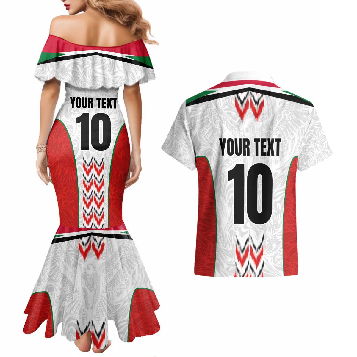 Custom Sudan Football Couples Matching Mermaid Dress and Hawaiian Shirt Falcons of Jediane - Wings of Victory - Wonder Print Shop