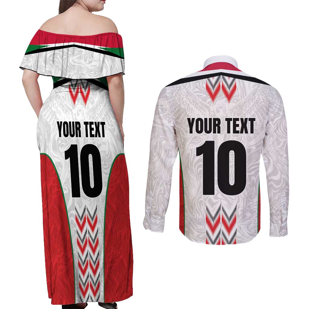 Custom Sudan Football Couples Matching Off Shoulder Maxi Dress and Long Sleeve Button Shirt Falcons of Jediane - Wings of Victory - Wonder Print Shop