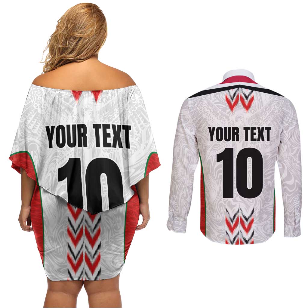 Custom Sudan Football Couples Matching Off Shoulder Short Dress and Long Sleeve Button Shirt Falcons of Jediane - Wings of Victory - Wonder Print Shop
