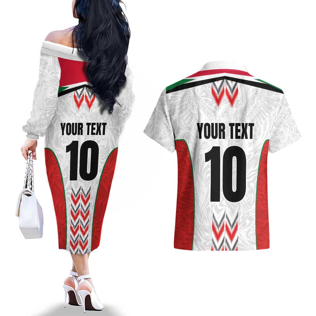 Custom Sudan Football Couples Matching Off The Shoulder Long Sleeve Dress and Hawaiian Shirt Falcons of Jediane - Wings of Victory - Wonder Print Shop
