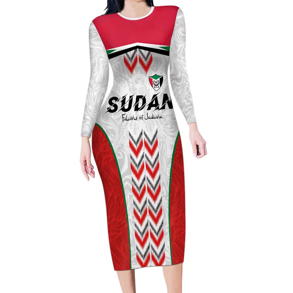 Custom Sudan Football Long Sleeve Bodycon Dress Falcons of Jediane - Wings of Victory - Wonder Print Shop