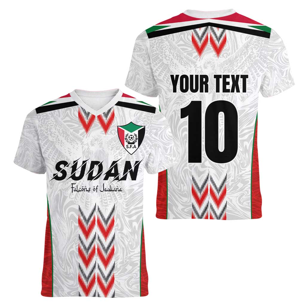 Custom Sudan Football Women V-Neck T-Shirt Falcons of Jediane - Wings of Victory - Wonder Print Shop