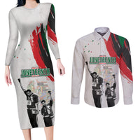 Personalized Juneteenth Freedom Day Couples Matching Long Sleeve Bodycon Dress and Long Sleeve Button Shirt 1968 Black Power Salute - Wonder Print Shop