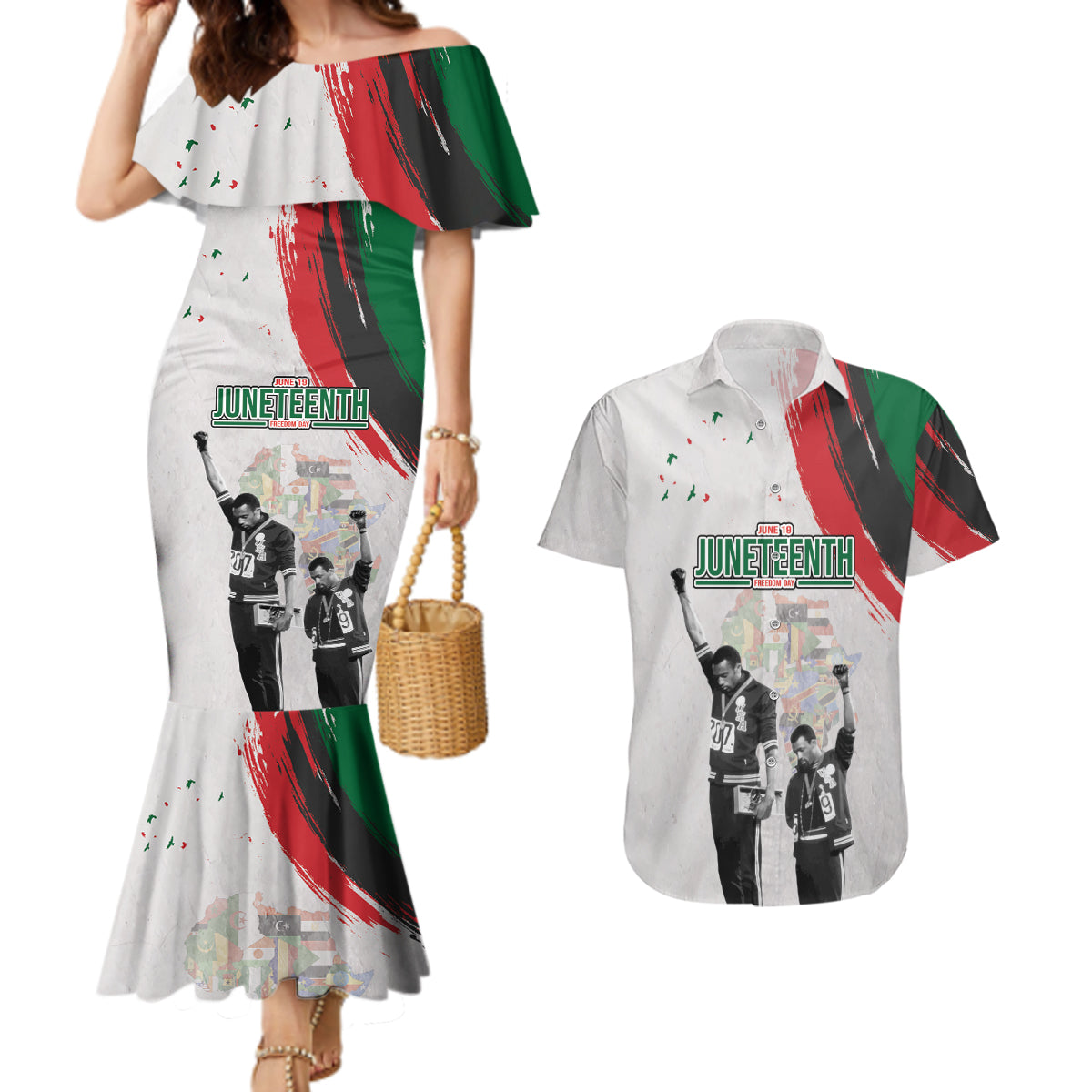 Personalized Juneteenth Freedom Day Couples Matching Mermaid Dress and Hawaiian Shirt 1968 Black Power Salute - Wonder Print Shop