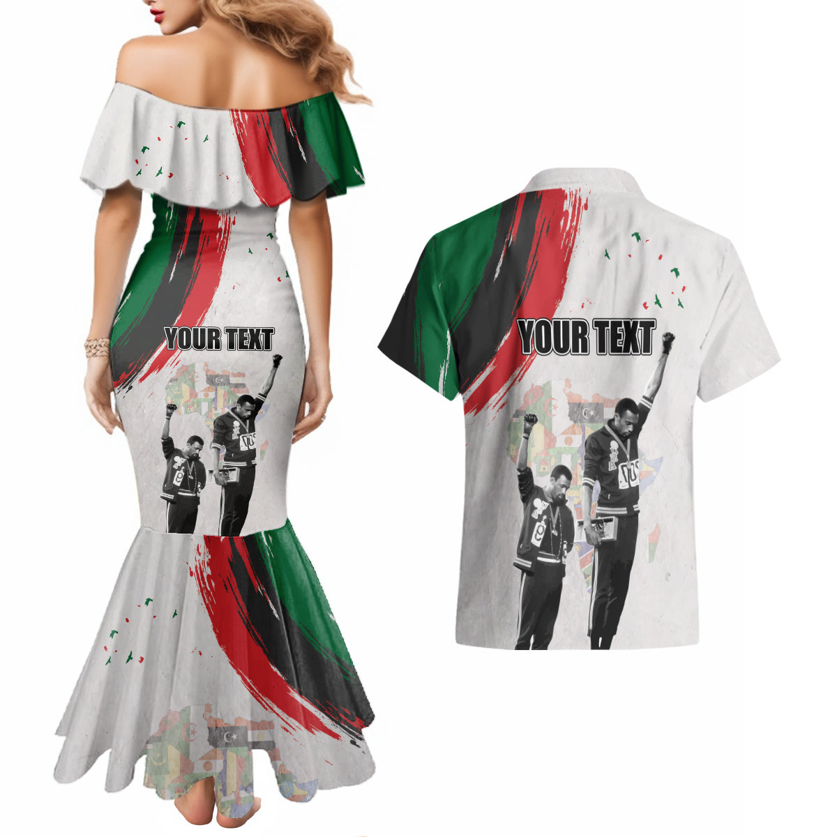Personalized Juneteenth Freedom Day Couples Matching Mermaid Dress and Hawaiian Shirt 1968 Black Power Salute - Wonder Print Shop