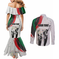 Personalized Juneteenth Freedom Day Couples Matching Mermaid Dress and Long Sleeve Button Shirt 1968 Olympics Black Power Salute