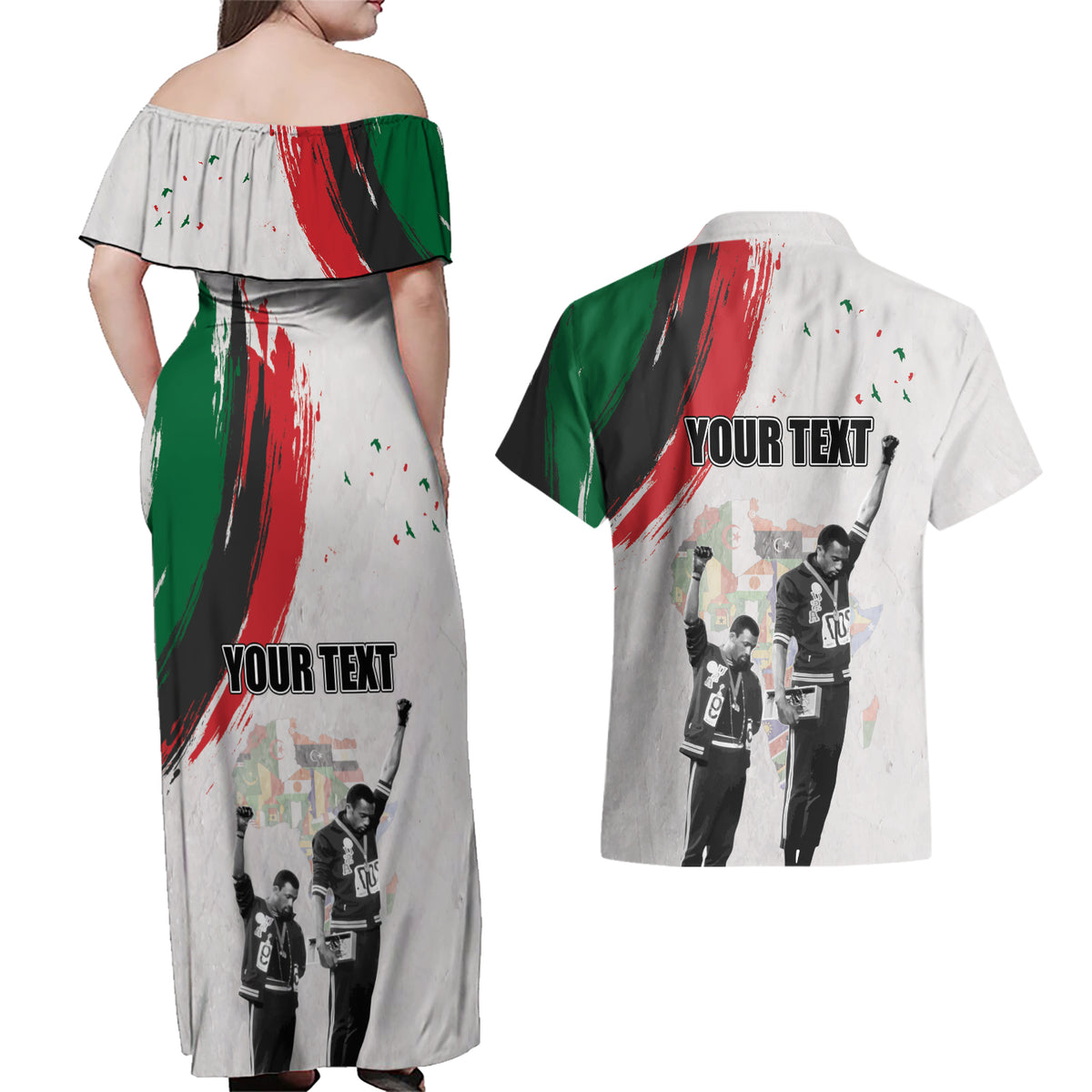 Personalized Juneteenth Freedom Day Couples Matching Off Shoulder Maxi Dress and Hawaiian Shirt 1968 Black Power Salute - Wonder Print Shop