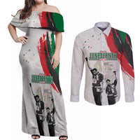 Personalized Juneteenth Freedom Day Couples Matching Off Shoulder Maxi Dress and Long Sleeve Button Shirt 1968 Black Power Salute - Wonder Print Shop