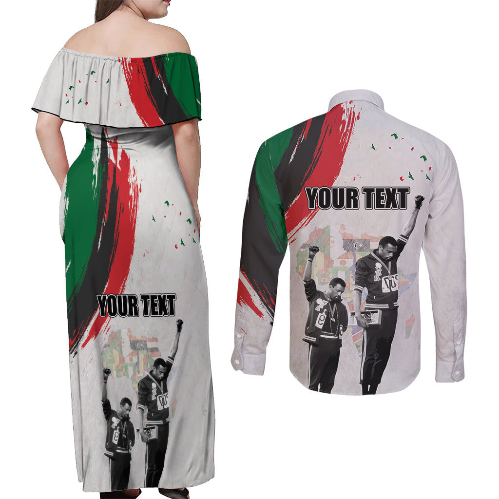 Personalized Juneteenth Freedom Day Couples Matching Off Shoulder Maxi Dress and Long Sleeve Button Shirt 1968 Black Power Salute - Wonder Print Shop
