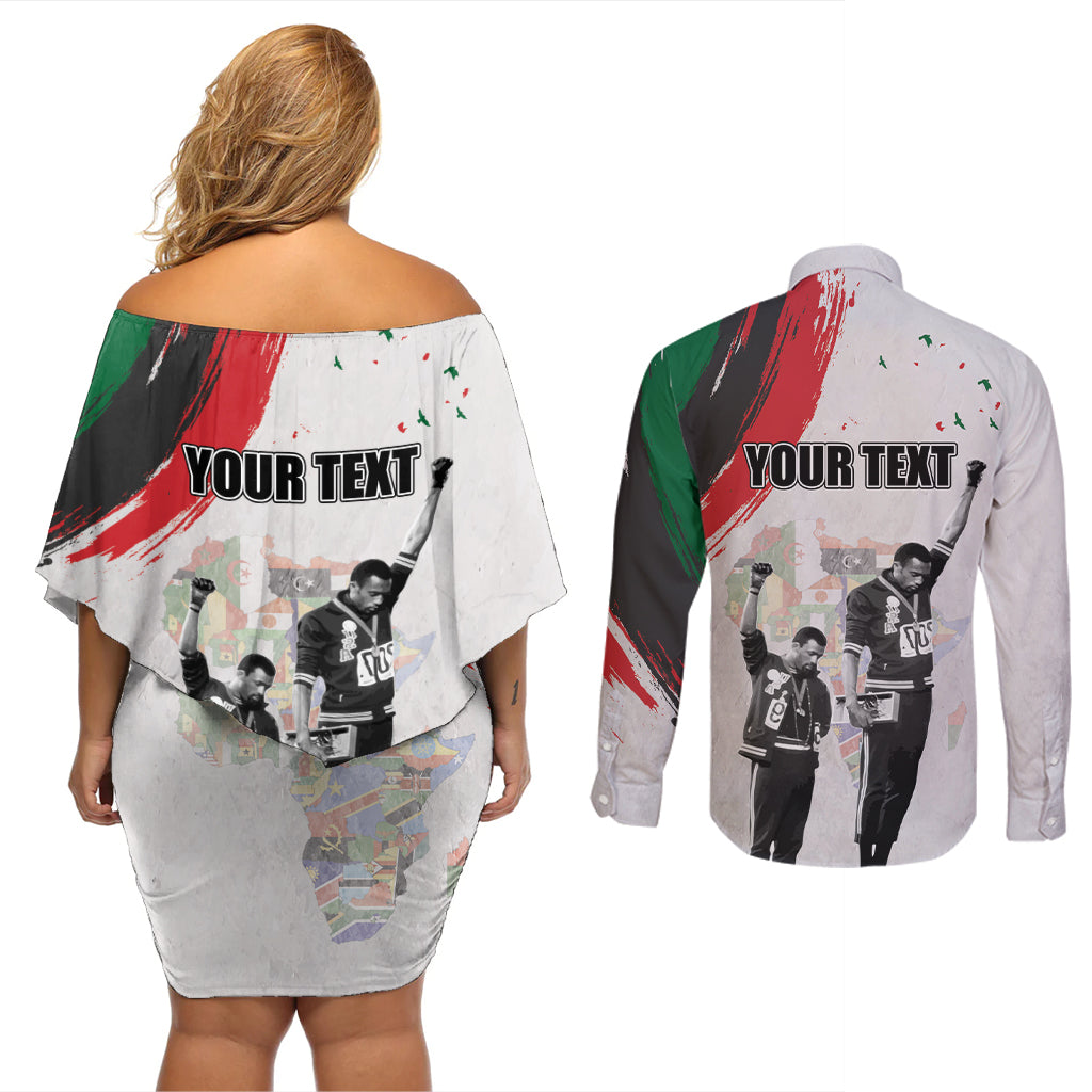 Personalized Juneteenth Freedom Day Couples Matching Off Shoulder Short Dress and Long Sleeve Button Shirt 1968 Black Power Salute - Wonder Print Shop