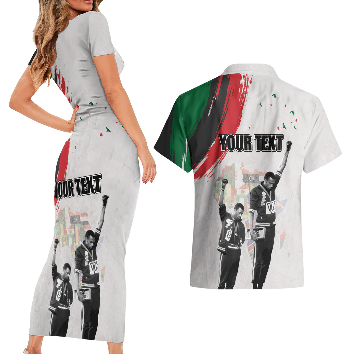 Personalized Juneteenth Freedom Day Couples Matching Short Sleeve Bodycon Dress and Hawaiian Shirt 1968 Black Power Salute - Wonder Print Shop