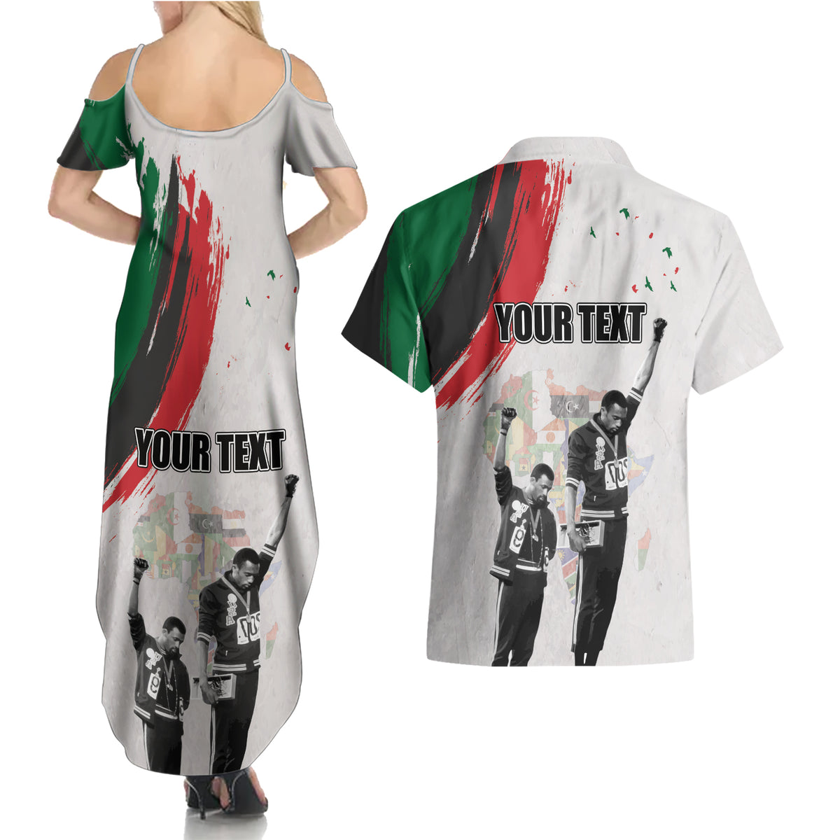 Personalized Juneteenth Freedom Day Couples Matching Summer Maxi Dress and Hawaiian Shirt 1968 Black Power Salute - Wonder Print Shop