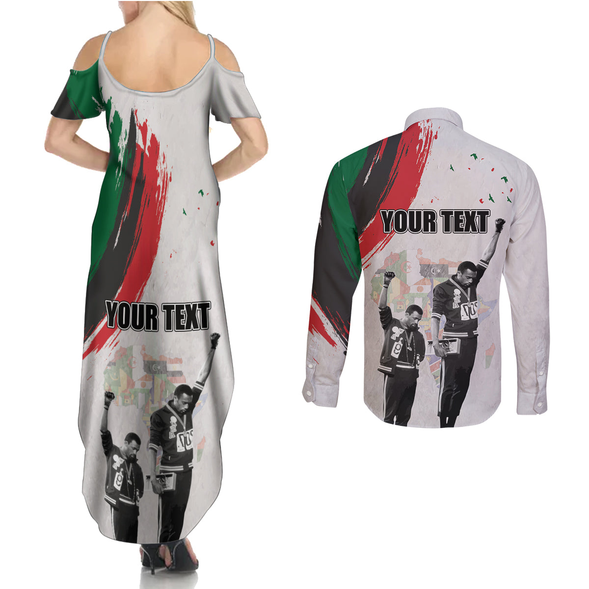 Personalized Juneteenth Freedom Day Couples Matching Summer Maxi Dress and Long Sleeve Button Shirt 1968 Black Power Salute - Wonder Print Shop
