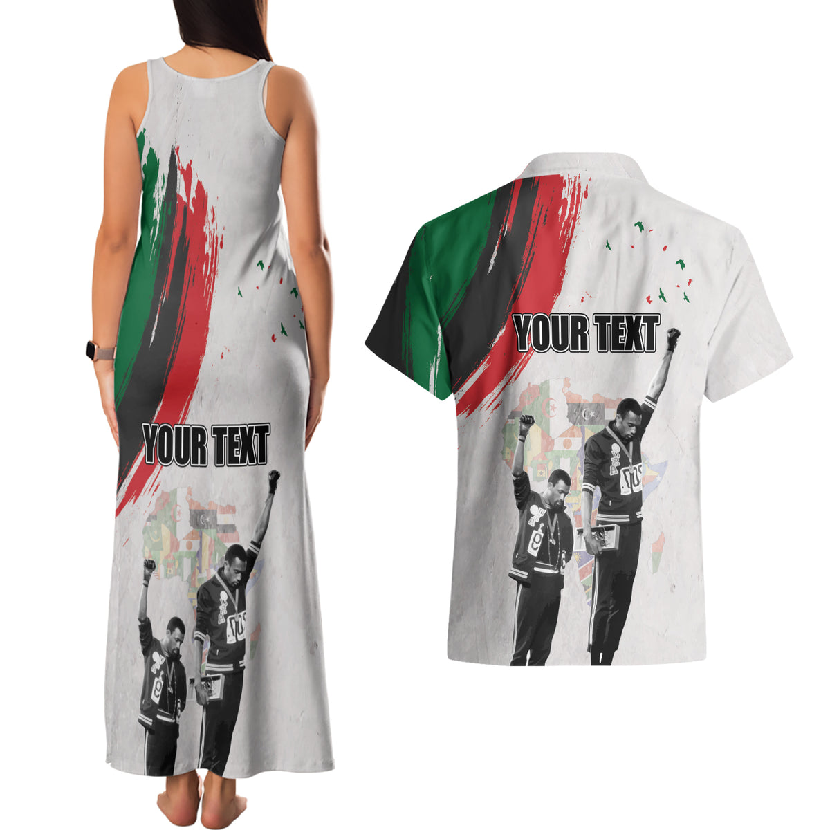 Personalized Juneteenth Freedom Day Couples Matching Tank Maxi Dress and Hawaiian Shirt 1968 Black Power Salute - Wonder Print Shop