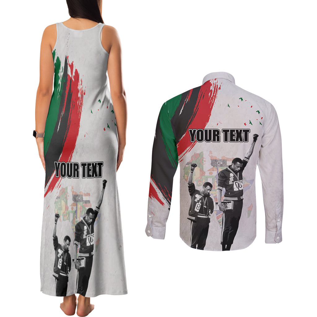 Personalized Juneteenth Freedom Day Couples Matching Tank Maxi Dress and Long Sleeve Button Shirt 1968 Black Power Salute - Wonder Print Shop