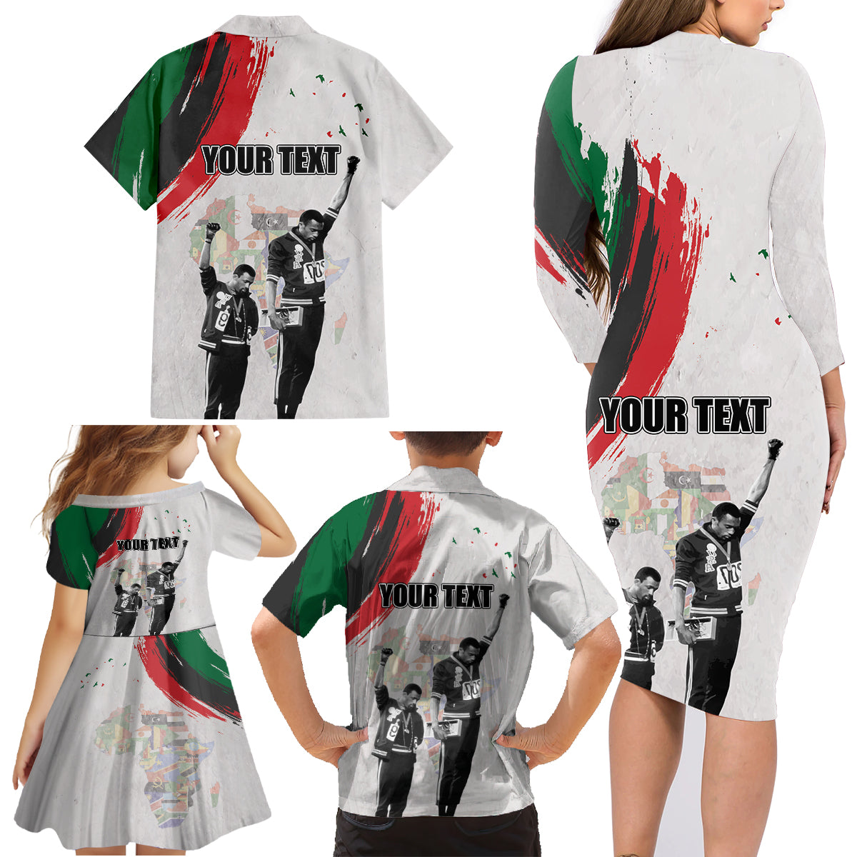 Personalized Juneteenth Freedom Day Family Matching Long Sleeve Bodycon Dress and Hawaiian Shirt 1968 Black Power Salute - Wonder Print Shop